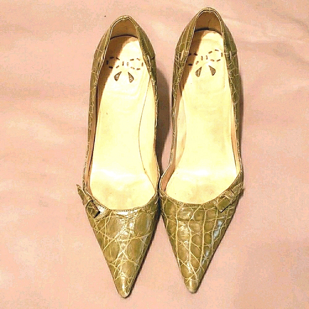 Franco Fieramosca Green Croc-print Pumps 7.5